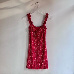 PRETTY LITTLE THING | Red Ditsy Floral Print Frill Detail Shift Dress